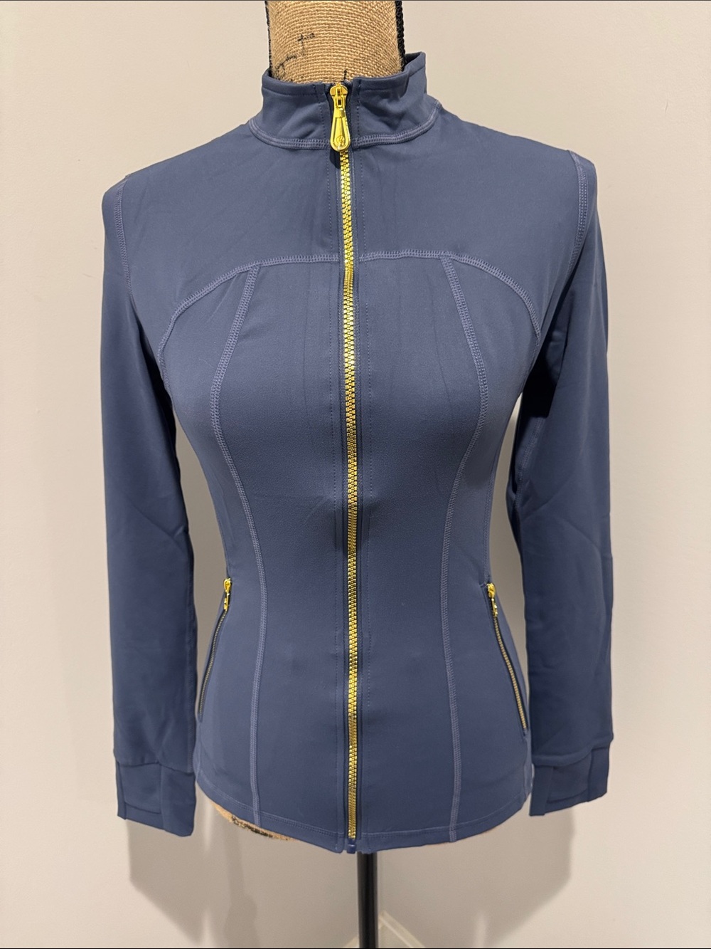 NWOT Uncia Active Women's Slate Blue Zip-Up Jacket with Gold Hardware